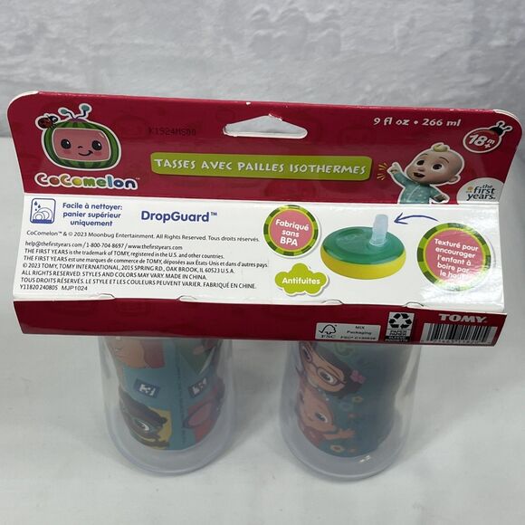 TOMY Cocomelon 2pk Insulated Straw Cups 9 fl oz 18 Months+ Sippy Cup NEW - Picture 6 of 9
